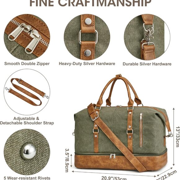 Weekender Bag for Men Canvas Duffle Large Weekend Overnight Travel Carry On Tote - Picture 2 of 6